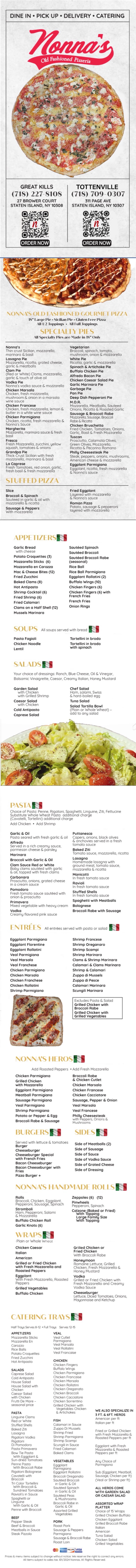 Nonnas Pizza Staten Island NY Menu